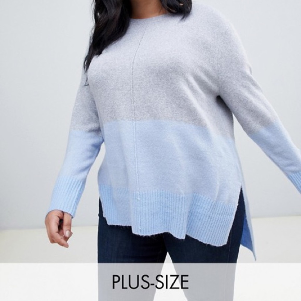 ASOS CURVE OASIS SPLIT HEM SWEATER IN GREY BLUE
